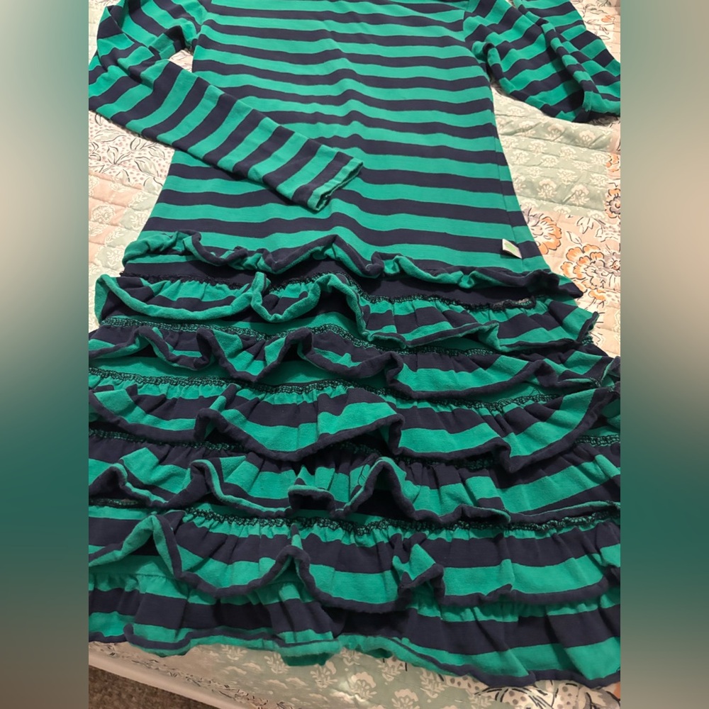 Lolly Wolly Doodle Green and Navy Blue Striped Dress - Picture 2 of 5